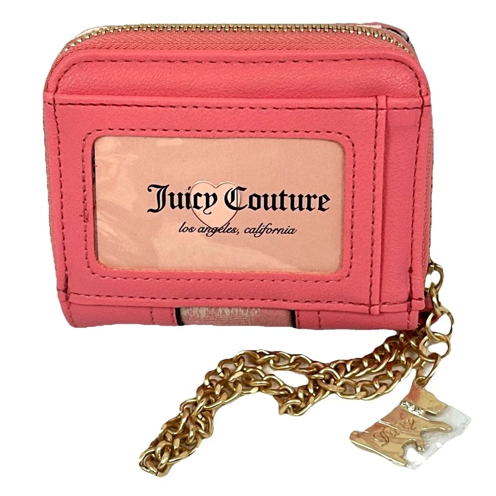 Juicy Couture Crown Wallet Wristlet Pink Gold Chain Scotty Dog Y2K Coquette NWT